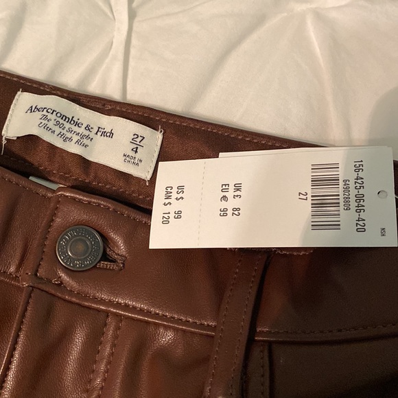 NWT Abercrombie Brown Leather Pants 90s straight ultra high rise - Picture 4 of 4